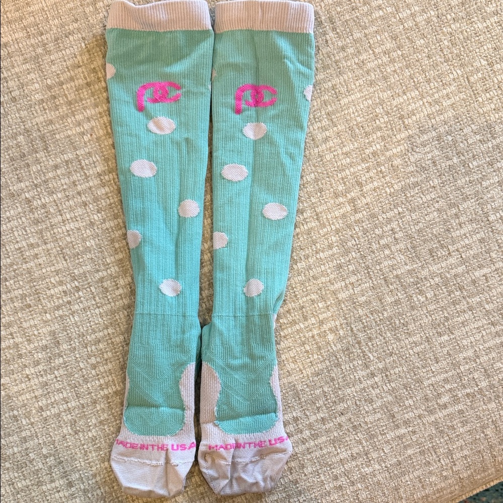 Women's Teal and Pink Polka Dot Knee-High Socks